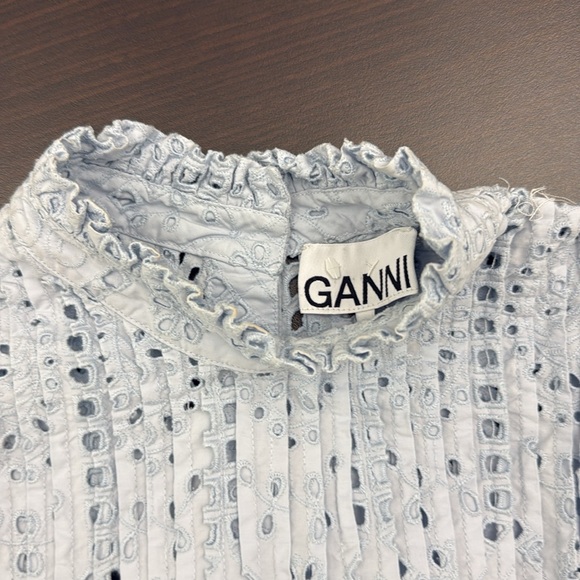 Ganni Lt. Blue Eyelet Top - Picture 3 of 3